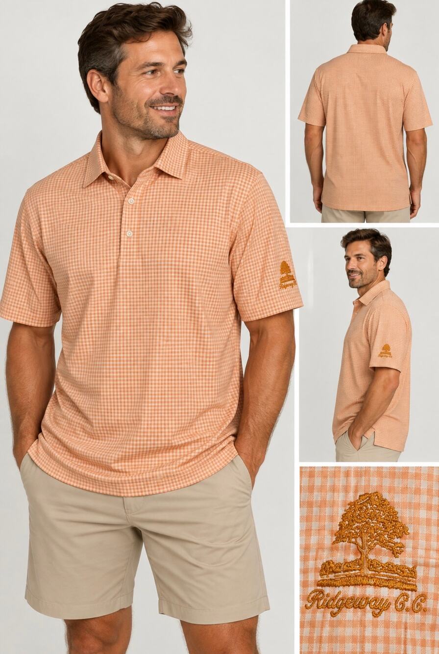Donald Ross Mens XXL Orange Gingham Golf Polo Ridgeway G.C. Performance Shirt